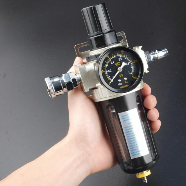 Produktbild von AW2000-02 Luftfilterregler Für Kompressor – Mit Öl-Wasserabscheider, 1/4" Anschluss, Manometer, Für Airbrush, Werkstatt & Druckluftsysteme