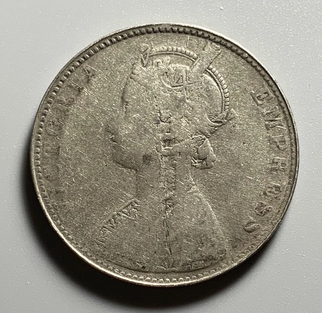 Scarce Planchet Flaw:  British India 1892 1 Rupee Silver Coin Plain Edge