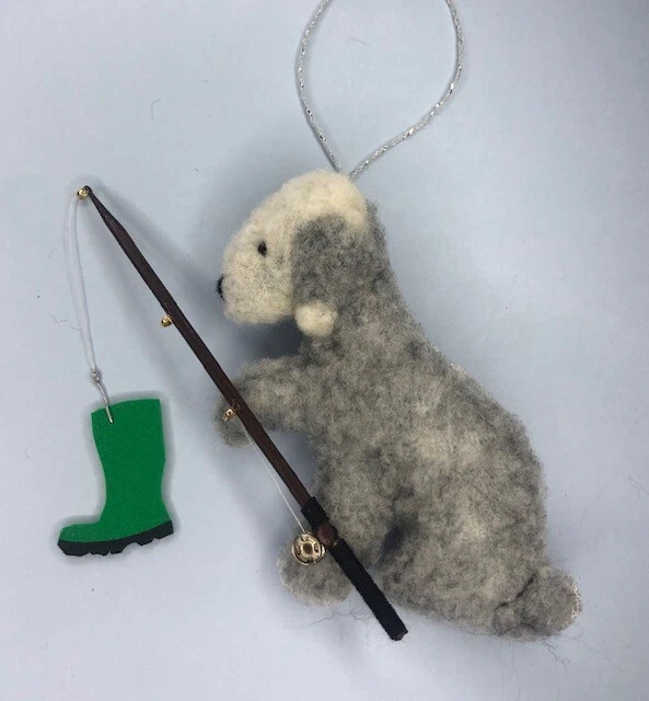 Bedlington Terrier  Fisherman - Fishing Rod - Part Needle Felted Dog