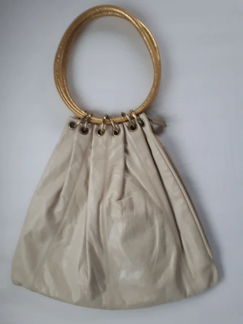 Trina Turk Purse Handbag Bag Carry Travel Fun Unique Tote Beige Bin M