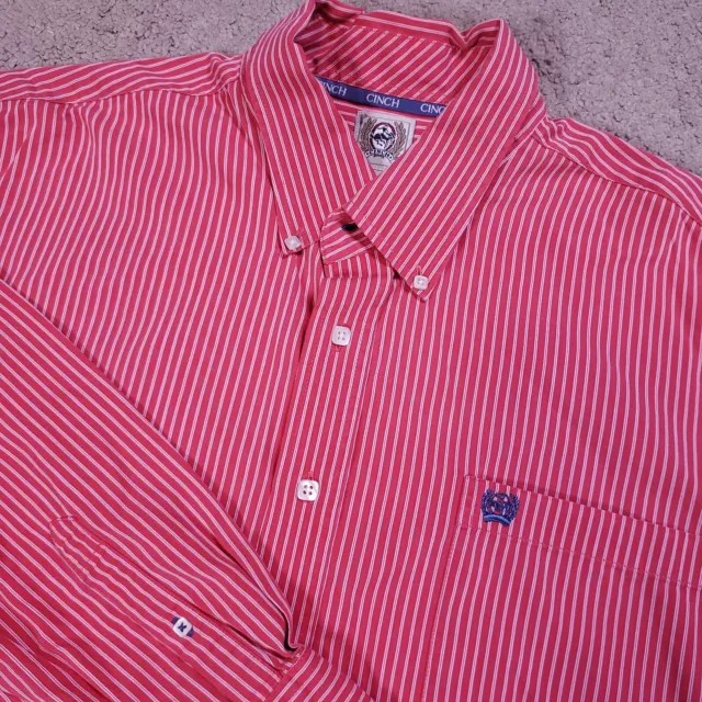 CINCH SHIRT MEN XL Red Striped Button Up Long Sleeve Western Cowboy ...
