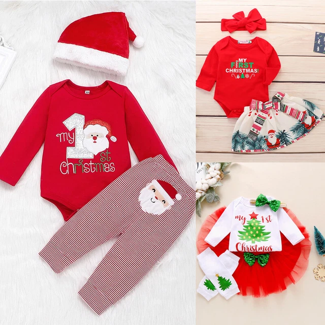 Newborn Baby Girls My First Christmas Outfit 3PCS Romper Costume Clothes Set