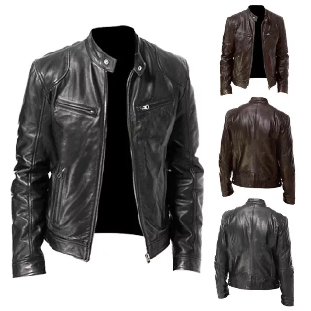 Mens Vintage Motorcycle Distressed Leather Jacket Biker Racer Business Coat New