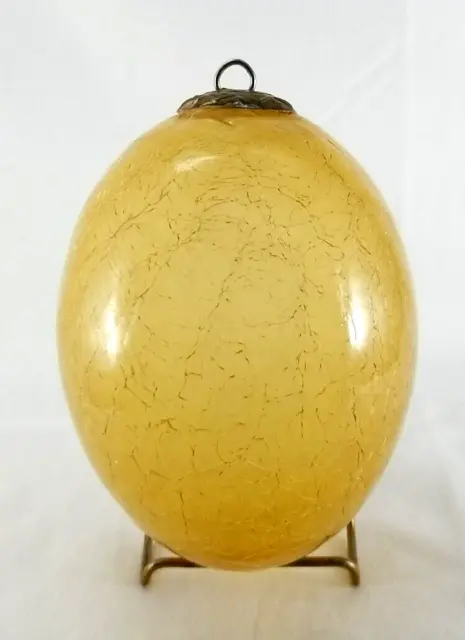 Vintage Kugel Type Large Heavy Crackle Gold Egg Shape Ornament 5" x 4"