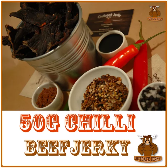 Beef Jerky Chilli 50G Bulk Health Food Hi Protein Low Carb Preservative Free 2