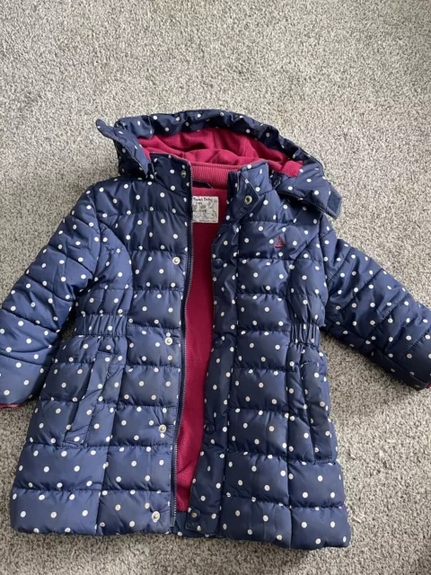 Jojo Maman Bebe 2-3 Waterproof Puffer Coat Blue White Spots