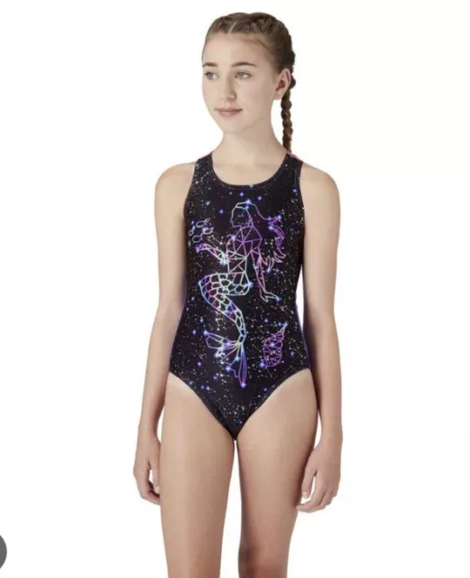 Maru Lyra Foil Rave Back Girls Swimming Costume Age 11-12 30” BNWT Swim Mermaid