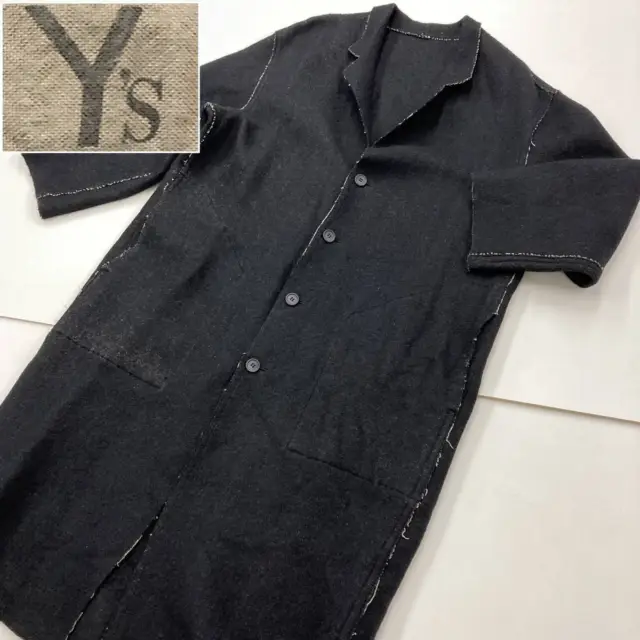 90S Y'S Wise Cut-Out Long Chester Coat Black Ys Yohji Yamamoto Jacket Vintage