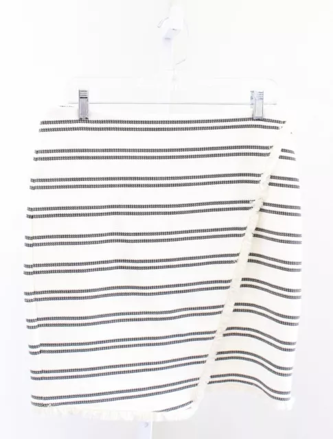 NWT Ivanka Trump Cream Black Striped Fringe Wrap Front Look Pencil Skirt Size 8