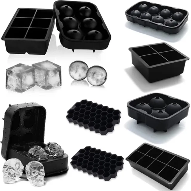 Round Square Skull Ice Cube Ball Tray Silicone Sphere Mold Bar Whiskey Cocktails