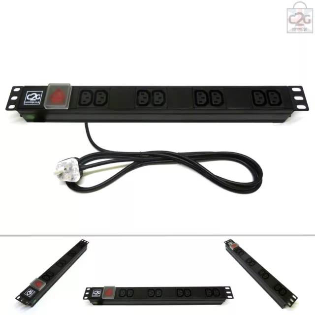 19" 8 Way IEC Mains Power Distribution Strip Unit Extension C14 PDU Data Rack