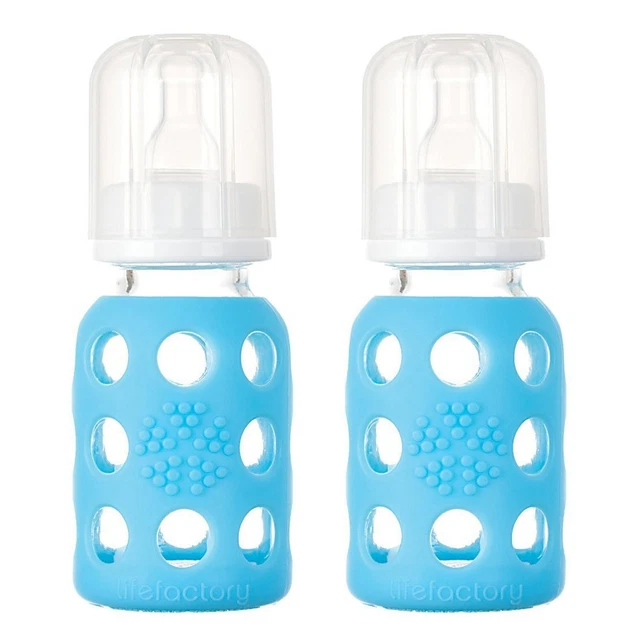 Lifefactory Glass Baby Bottle with Silicone Sleeve, 2 Pack (Blue, 4oz)
