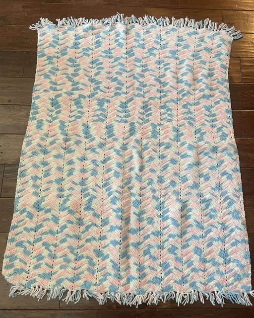 Crocheted Zig Zag Pastel Baby FringeThrow Blanket Afghan