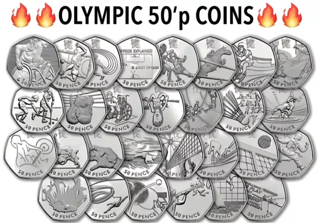 🔥🔥2011 London Olympic 50p Coins Triathlon Football Judo Wrestling Offside🔥🔥