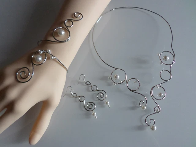 Collier Perles Crème Blanc Argenté - Robe Mariée Soirée - Pas Cher
