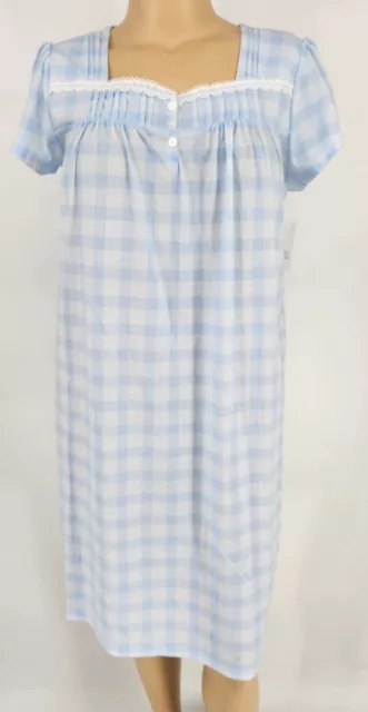 Womens Short  Sleeve Nightgown Croft & Barrow Light Blue Plaid Cotton Blend Knit