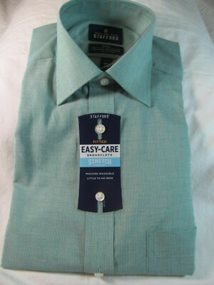 NWT STAFFORD EASY CARE BROADCLOTH STRETCH COMFORT DRESS SHIRT Green Mini Stripe