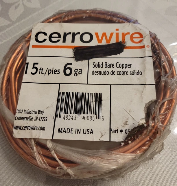 CERRO WIRE 15 Ft Ground Wire 6 Awg Gauge Solid Bare Copper 200A Service