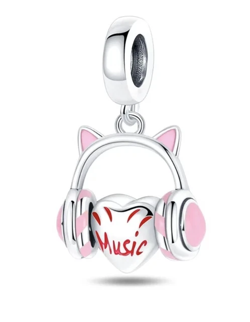 Charm Anhänger Musik Katze Pfote 925er Sterlingsilber Emaille 🍀🌈💖