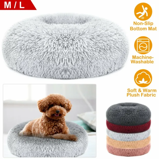 US Donut Cuddler Pet Calming Bed Dog Beds Soft Warmer For Medium Small Dogs Cats