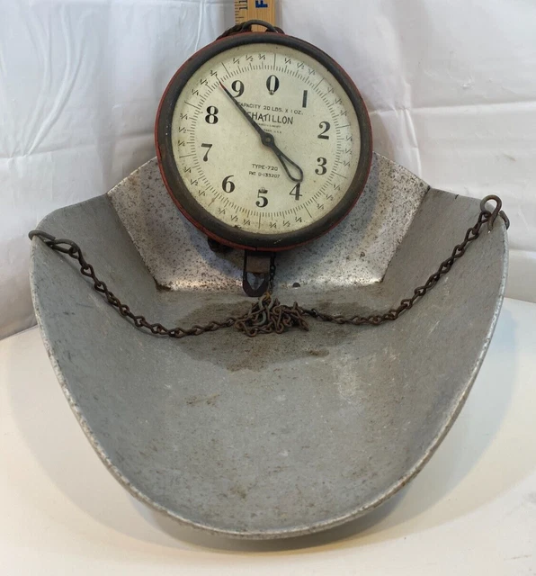 Vintage Chatillon Type 720 20lb. Produce Scale with Aluminum Scoop Basket