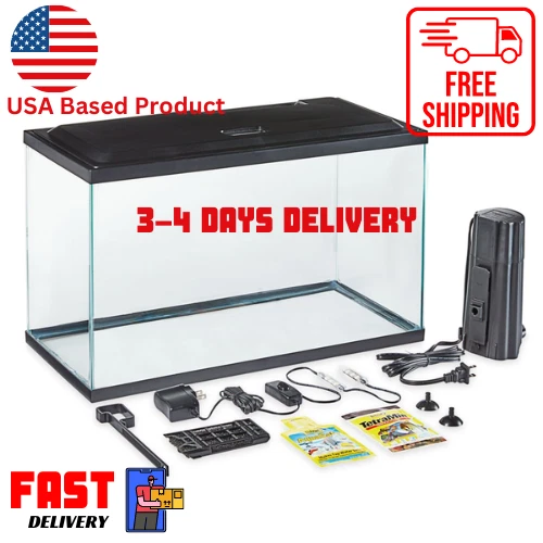 Classic Starter Kit 10 Gallon Glass Aquarium Tank Filter Fish With Led Lighting