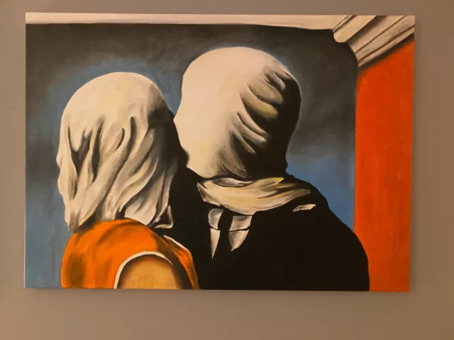 dipinto olio su tela falso d autore GLI AMANTI di Magritte 