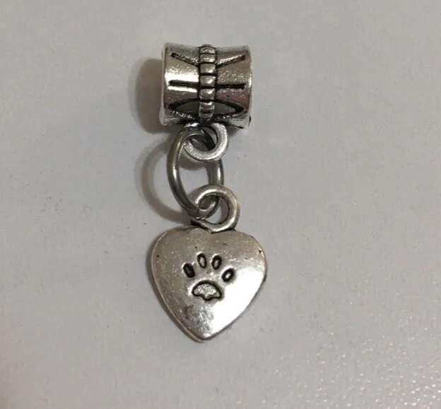 Cat Paw Love Word Heart Charm Slider Bead For Necklace/European Snake ￼Bracelets