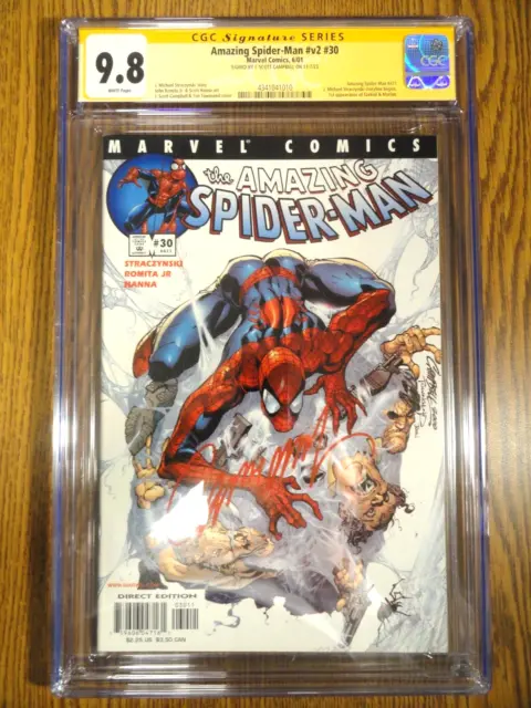 Étonnant Spider-Man #30 J Scott Campbell Signé Housse Cgc 9.8 Ss 1st Imprimé