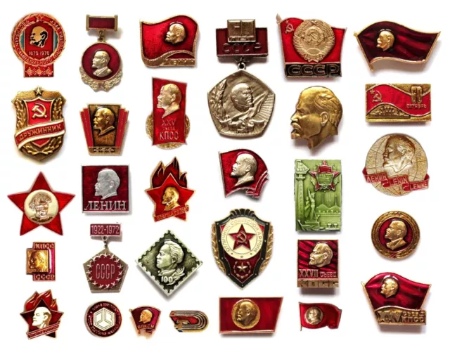 30 Pin Badges Original Soviet Red Russia Lenin Communist Propaganda Memorabilia