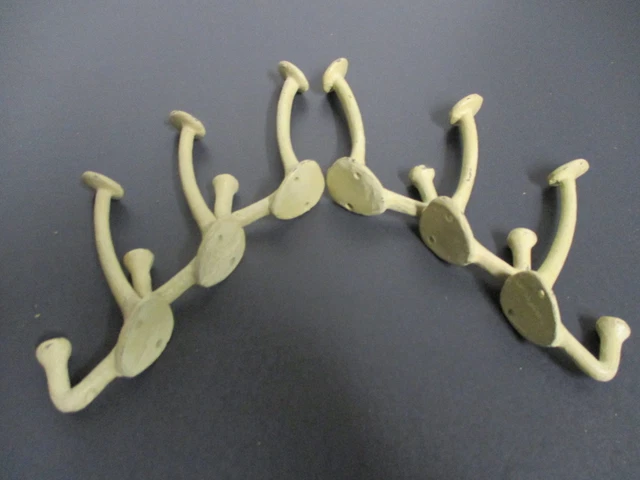 6 White Double Hooks 5" Antique Style Rustic Wall Coat Hat Hooks