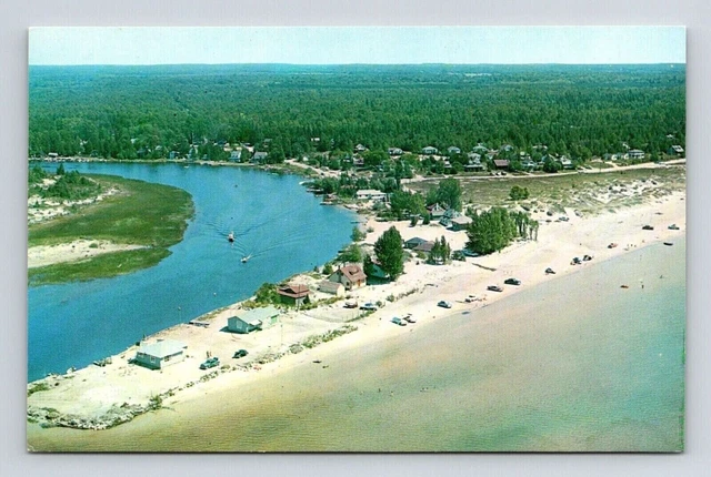 River Meets Lake Aerial View Sauble Beach River Canada Postcard UNP VTG Unused