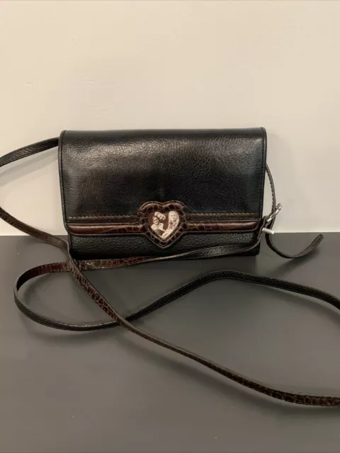 Brighton Crossbody Organizer - Pebbled Black Brown Croc Embossed, Purse Heart