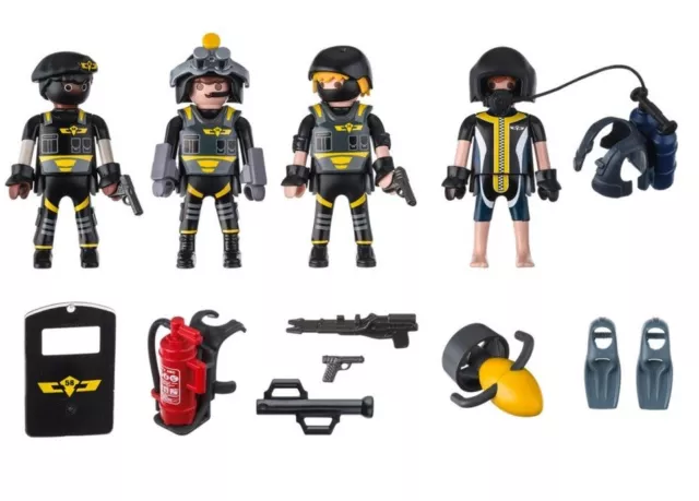 Playmobil Figurine Lot 4 Personnage City Policier Intervention + Accessoires