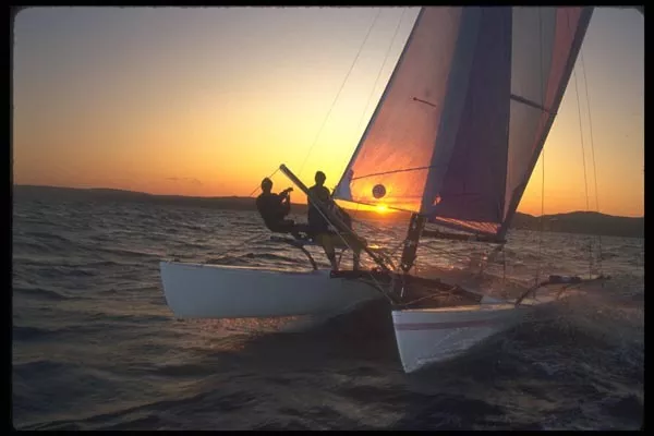 172031 Sunset Streaking On A Hobie 21 Camden Maine A4 Photo Print