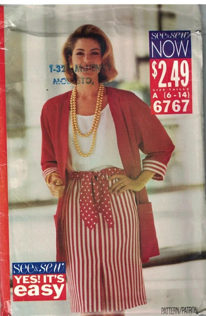 6767 UNCUT Butterick Sewing Pattern Misses Jacket Top Skirt See & Sew Vintage FF