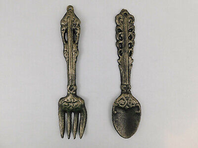 Kitchen Wall Decor, Cast Iron Fork and Spoon Utensils, Farmhouse, Rustic Metal