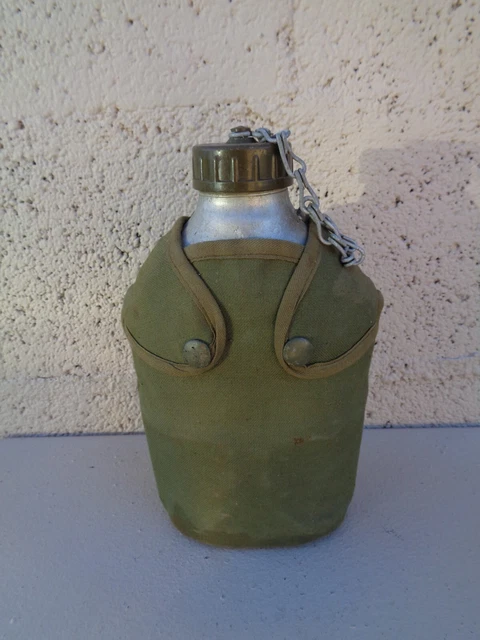 Gourde militaire vintage en aluminium avec housse en toile