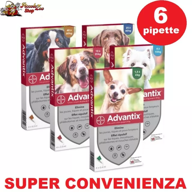 Bayer Advantix 6 pipette per cani da 0-4/ 4-10/ 10-25/ oltre 25/ 40-60 kg pulci