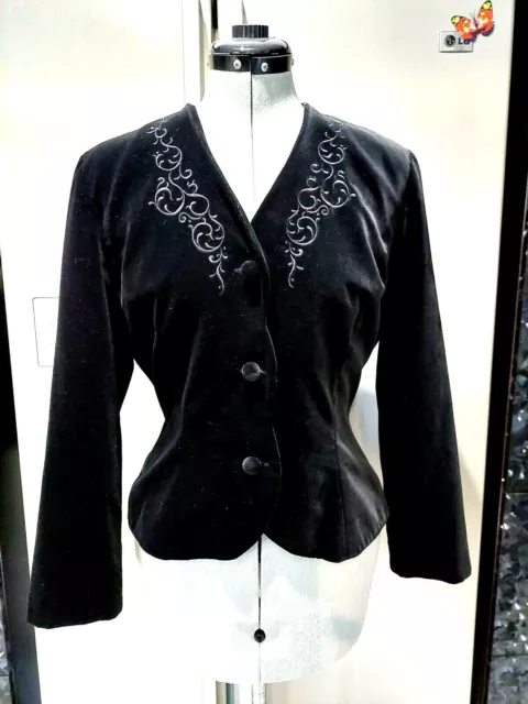 ❤️NEW❤️ LAURA ASHLEY 16 XL vintage retro black velvet embroidered coat jacket