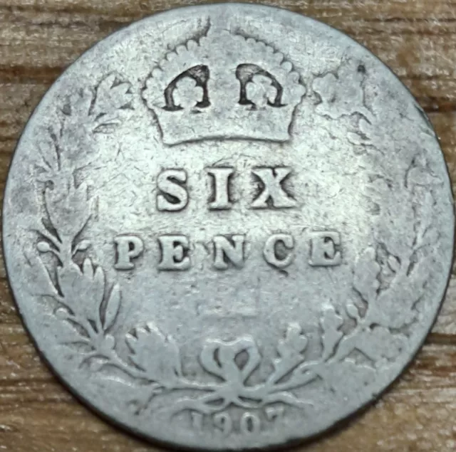 1907 King Edward VII Silver Sixpence tanner 6d, 2.6 grams Sterling Silver
