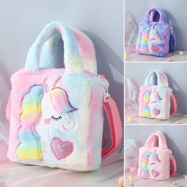 Kids Girls Rainbow Unicorn Plush Shoulder Bag Wallet Handbag Crossbody goo::UK