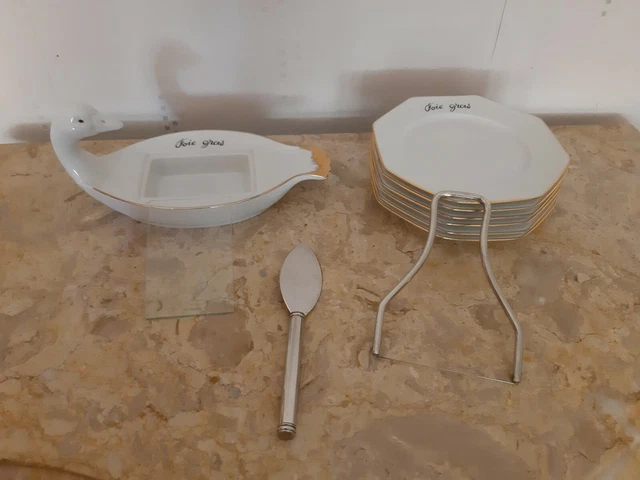 SERVICE A FOIE GRAS LIMOGES PORCELAINE P. DESOUHLIERES PLAT CANARD 6 ASSIETTES