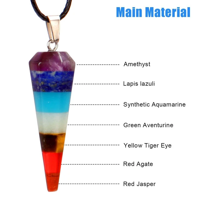 7 Chakra Natural Crystal Pendulum Quartz Stone Pendant Healing Gemstone Necklace 4