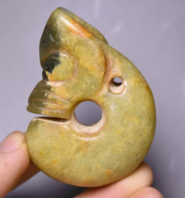 6.5CM Chinese Hongshan Culture Old Jade Carved Yu Pig Dragon Hook Amulet pendant