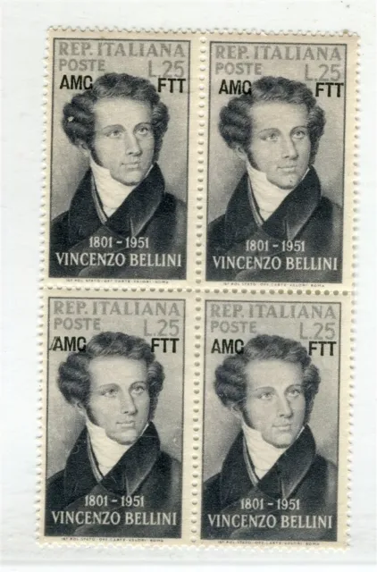 ITALY; 1951 Trieste Optd. issue fine MINT MNH Unmounted BLOCK of 4, Bellini