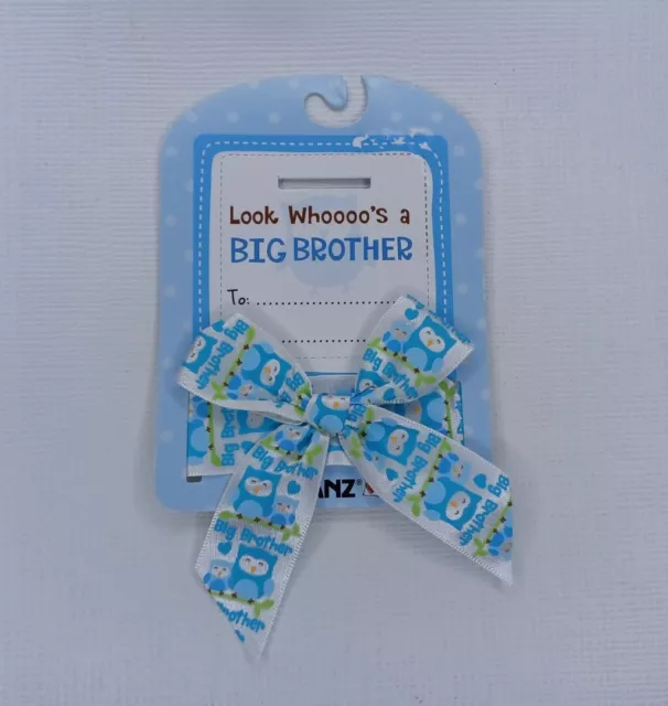 GANZ The Bear Sentiments Look Whoooo's A Big Brother Blue Owl Bow Ribbon Tag