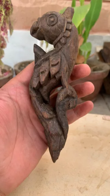 Antique Old Handcrafted Wooden Carved Wall Hanging Bracket Panel Parrot Figure