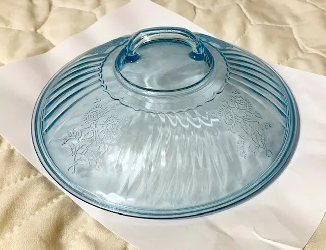 Depression Glass Blue Mayfair Serving Vegetable Dish Lid Cover