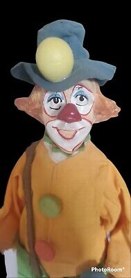 Hand Painted Vintage paper Mache Clown 11 inch tall